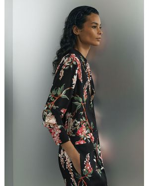 ATELIER Silk-chiffon Floral-print Black Shirt - Gray