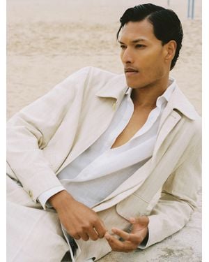 Reiss Slayman - Off White Pinstripe Flap-pocket Jacket With Linen, M - Natural