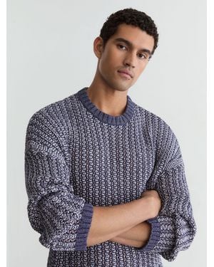 Reiss Cotton-Blend Tape-Yarn Crew-Neck Sweater - Blue