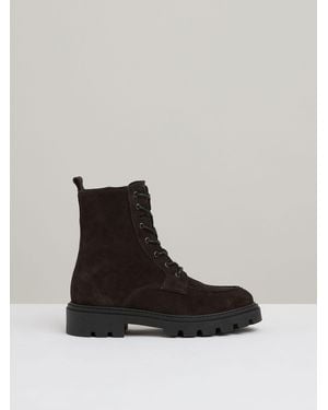 Reiss Ellie Chocolate Leather Lace-Up Boots - Black