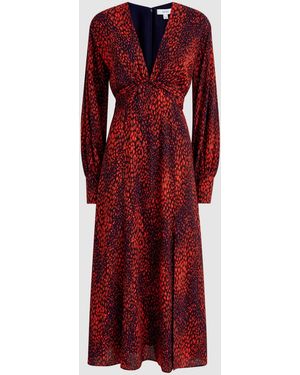 Reiss Snake Print Belted Midi Dress in Natural | Lyst