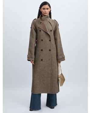 Meotine Wool-Blend Houndstooth-Check Trench Coat - Brown