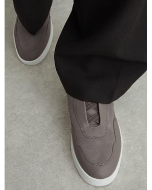Reiss Leather And Suede Elasticated-Lace Sneakers - Black