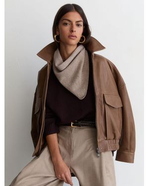 Reiss Karlie - Oatmeal Wool Knitted Neck-tie Scarf, One - Brown