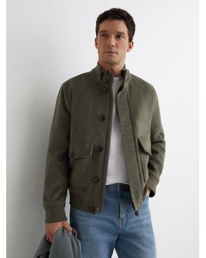 Reiss Hadley - Green Wool-blend Funnel-neck Bomber Jacket, M