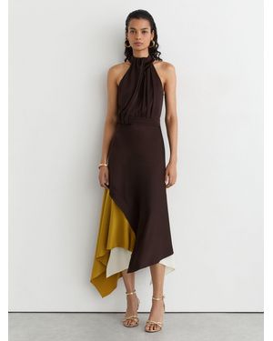Reiss Burgundy & Colour-Block Layered Midi Dress - White