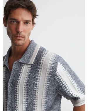 Reiss Soft & Stitch-Detail Stripe Knitted Shirt With Cotton - Blue