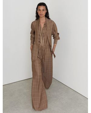 Reiss Minnie - Neutral Check Petite Wide-leg Check Pants, Us 4 - Natural