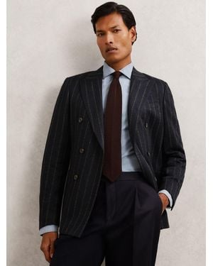 Reiss Double-Breasted Chalk-Stripe Blazer Tailored-Fit With Wool - Blue