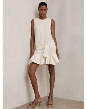 Reiss Ruffled Belted Mini Dress - Natural