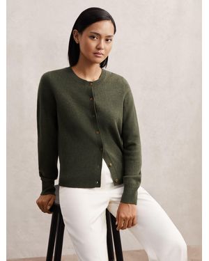 Reiss Wool-Blend Crew-Neck Cardigan With Cashmere - Green