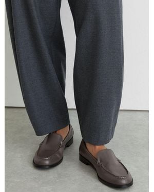 Reiss Leather Apron-Toe Loafers - Gray