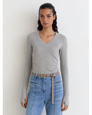 Reiss Cotton-Stretch V-Neck Ruched Top - White