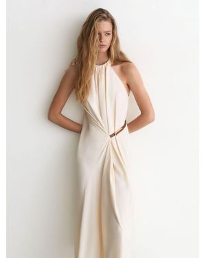 Reiss Evie - Ivory Half-belt Gathered Maxi Dress, Us 14 - Natural