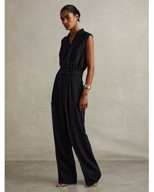 REISS☆Kaia Tailored Wide Leg Utility Jumpsuit Navy【UK発】 Buy Reiss Navy Kaia Tailored Wide Leg Utility Jumpsuit from