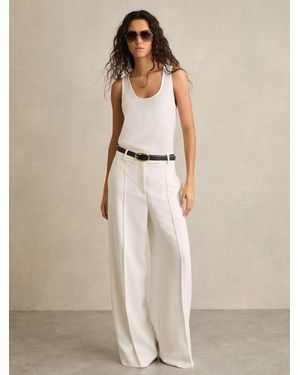 Reiss Crepe Wide-Leg Tailored Pants - Natural