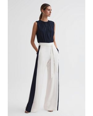 Reiss Wide Leg Side Stripe Jumpsuit - Blue