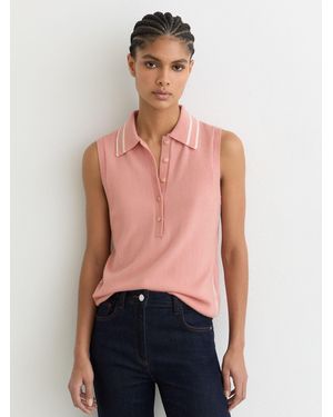 Reiss Wool-Cashmere Sleeveless Polo Top - Red