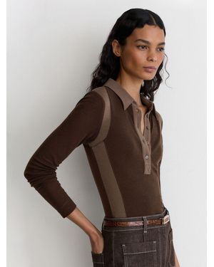 Reiss Chocolate & Mocha Lyocell-Wool Colour-Block Polo Top - Brown
