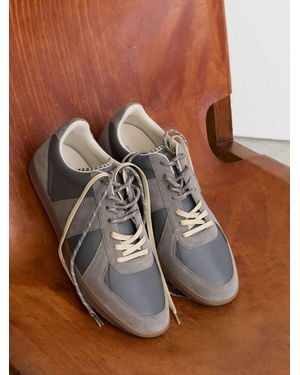 Reiss Monogram Bonded Leather And Suede Sneakers - Brown