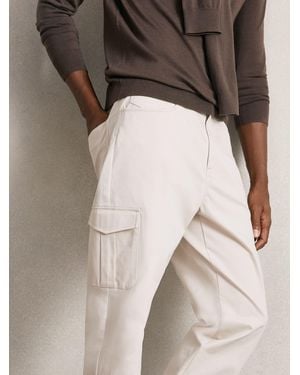 Reiss Cotton Tapered Cargo Pants With Stretch - Natural