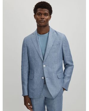 Oscar Jacobson Linen Single Breasted Blazer - Blue