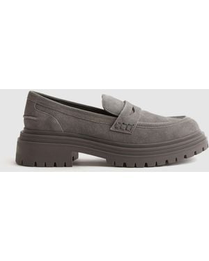 Reiss Adele - Gray Suede Chunky Cleated Loafers