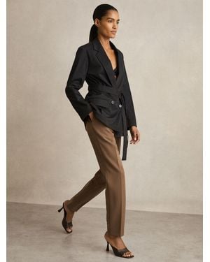 Reiss Osbourne - Black Cotton Blend Double Breasted Belted Jacket, Us 0 - Natural