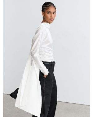 Reiss Satin Ruched Cape-Detail Blouse - White
