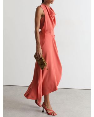 Reiss Drape-Detail Sleeveless Midi Dress - Red