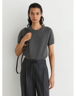 Reiss Cotton And Wool Short-Sleeve Knit Top - Gray