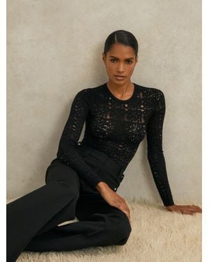 Reiss Atelier Lace-Knit Long-Sleeve Bodysuit - Black