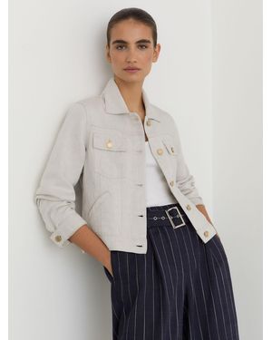 Reiss Carmen - Neutral Lyocell-linen Trucker Jacket, Us 4 - White