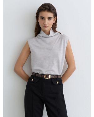 Reiss Honey - Gray Marl Wool Funnel-neck Sleeveless Knit Top, M (us 8-10)