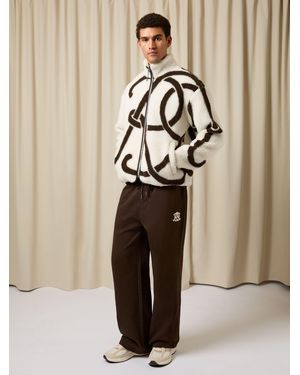 Reiss Monogram Motif Relaxed Fleece Jacket - Natural