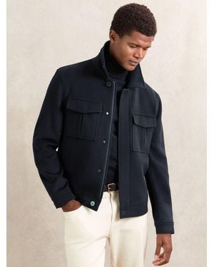 Reiss Wool Blend Twin Pocket Zipped Jacket - Blue