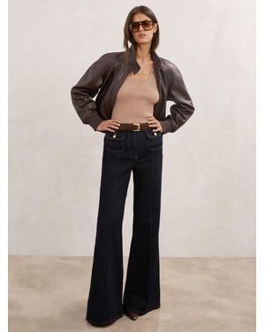 Reiss Ria - Dark Blue Flared Pocket-detail Jeans, 34w X 33l (uk 34 L)