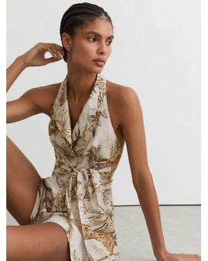 Reiss Cotton Safari-Print Playsuit - White