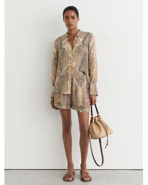 Reiss Neutral Paisley-Print Long-Sleeve Shirt - Natural