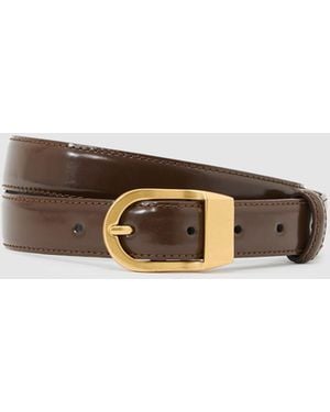 Reiss Hazel - Chocolate Leather Curved-buckle Belt, Xl (us 16-18) - Brown