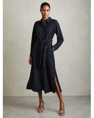 Reiss Long-Sleeve Belted Midi Dress - Blue
