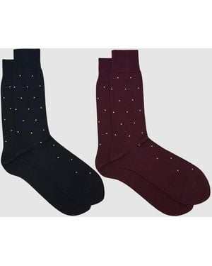 Reiss Bordeaux Mario 2 Pack Cotton-Blend Polka-Dot Socks, S & M - Purple