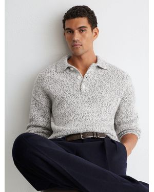 Reiss Wool-Blend Speckled-Knit Half-Button Sweater - Gray