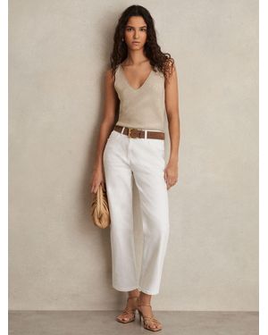 Reiss Selin - White Petite Mid Rise Straight Leg Jeans, Us 12 - Green