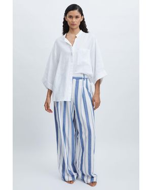 MILLE Cotton Striped Wide-Leg Pants - Blue