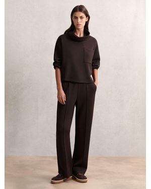 Reiss Jemma - Dark Chocolate Brown Premium Interlock Wide-leg Sweatpants, S Regular (uk 8-10) - Natural