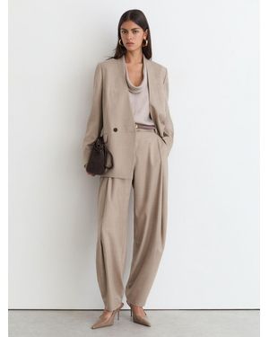 Reiss Juniper - Neutral Collarless Double-breasted Suit Blazer Wool-blend, Us 0 - Natural