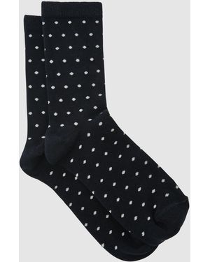 Reiss Dotty - Navy Cotton-blend Polka-dot Socks, Us 2 - 4 - Black