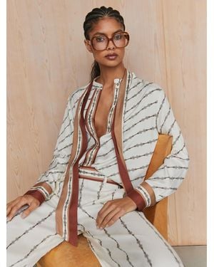 Reiss Lydia - Ivory Chain-print Tie-neck Shirt, Us 10 - Natural