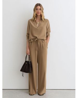 Reiss Maria - Camel Matte-silk Wide-leg Pants, Us 4 R - Natural